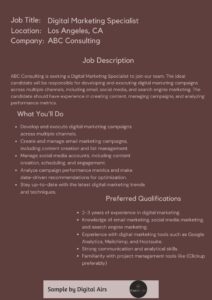 Digital marketer job description sample