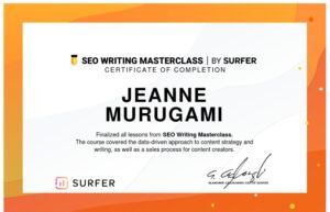 SurferSEO Certificate
